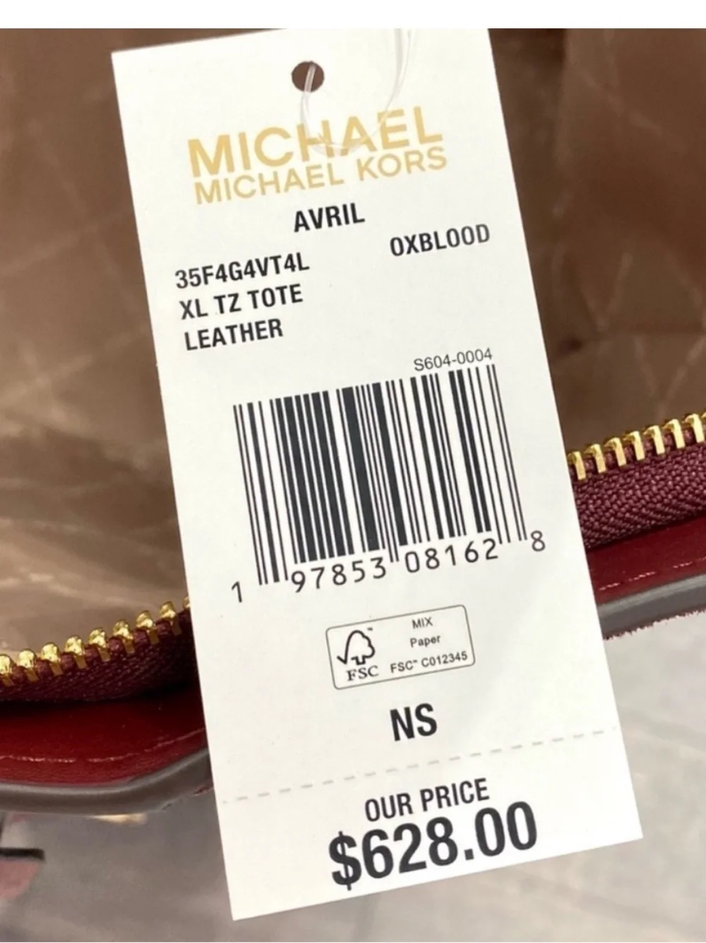Michael Kors Avril Extra-Large Leather Top-Zip Tote Bag In Oxblood NWT